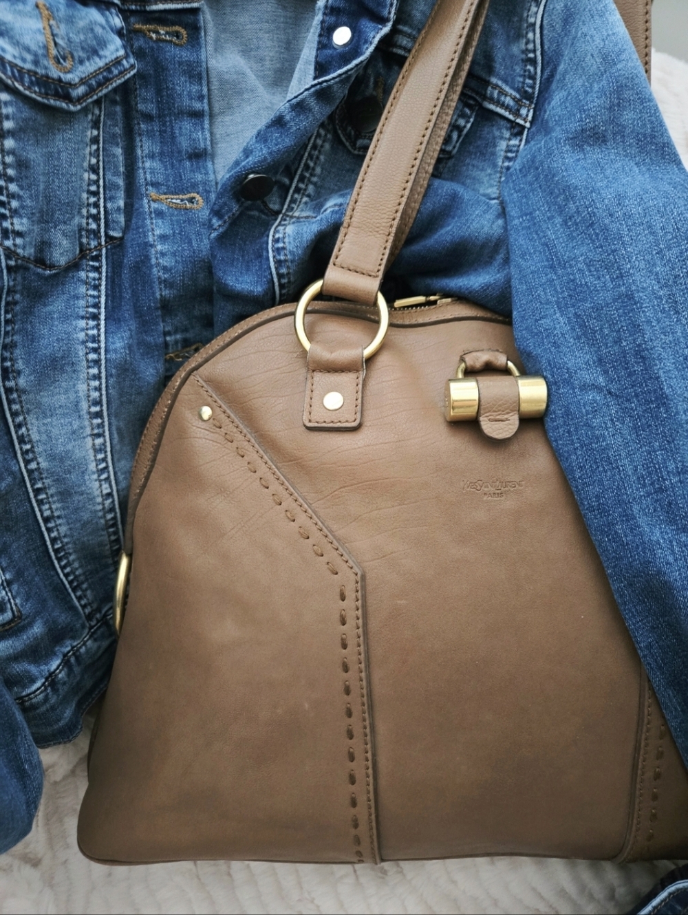 Authentic YSL SAINT LAURENT Muse Brown‎ Y Leather Weekender Boston Travel Tote - Picture 2 of 16